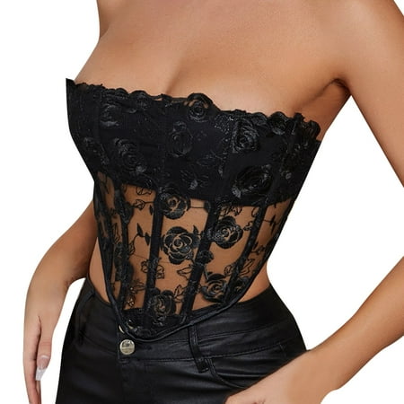 

Women Shapewear Lace Up Back Contrast Lace Corset With Thong Body Shaper Bodysuit Small Waist Trainer Hour Glass Figure Workout Waist Training