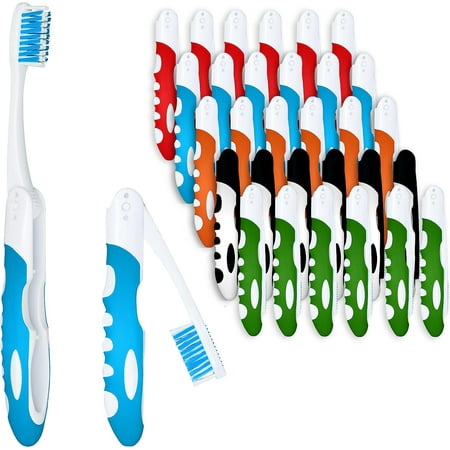 Urban Essentials Bulk Foldable Travel Toothbrush Fold to Cover Individually Wrapped Medium Soft Bristle Toothbrush Case Travel Size Compact On-The-go Toothbrush for Adults and Kids Travel Camping (30)