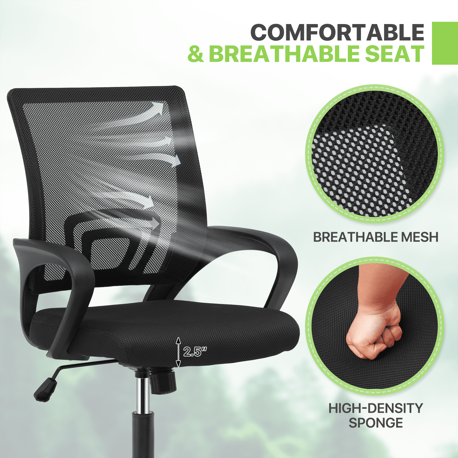 Magshion Mesh Office Chair Desk Chair, Mid Back Ergonomic Adjustable Height Rolling Swivel Computer Chair with Lumbar Support, Black