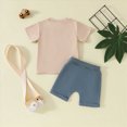 thumbnail image 4 of Kaprioy Toddler Kids Boy Shorts Clothing Set 0 6 12 18 24 Months 2T 3T Letter Tractor Print Short Sleeve Round Neck T-Shirt with Solid Shorts 2Pcs Outfit Kids Summer Boys Girls Two Piece Outfits, 4 of 9