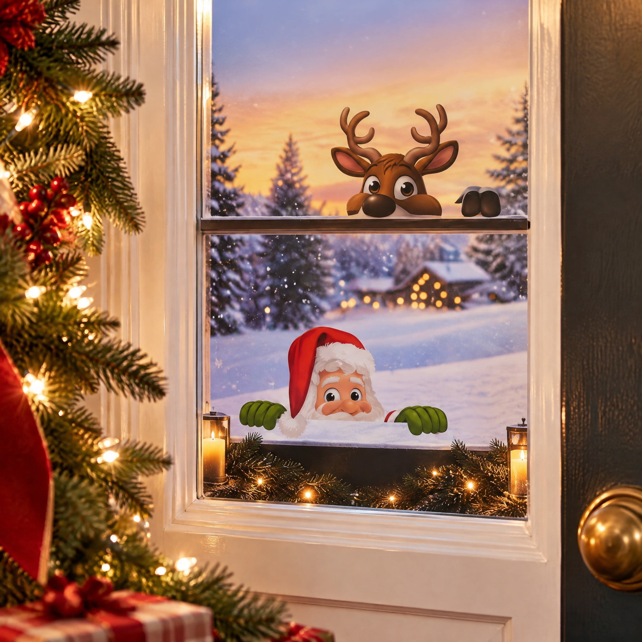 Santa and Reindeer Silhouette Christmas Window Clings, 27.5" x 15", by Holiday Time
