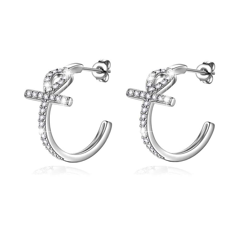 Sterling Silver Sunflower Hoop Earrings - 17mm Huggie Earrings, Hypoallergenic Jewelry Gift For Women 2 thumbnail image
