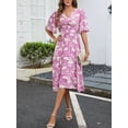 thumbnail image 6 of Women's Floral Flutter Sleeve V Neck Summer Midi Dress with Decorative Button and Ruched Bodice in 100% Polyester, 6 of 7