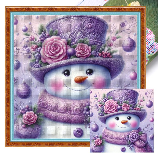 Kit Punto Cruz Con Muñeco Nieve Hilo Algodón Ecológico Bordado 11CT 40x40cm