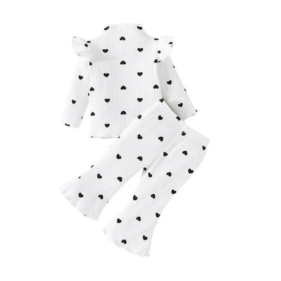XBASW Baby Toddler Girls Flared Pants 2PCS Outfits Newborn Heart Print Turtleneck Top and Flare Leggings Spring Autumn Set 3M-24M