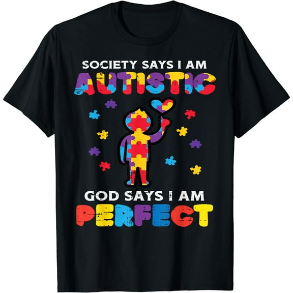 Society Says Autistic God Perfect Autism Awareness Boys Kids T-Shirt