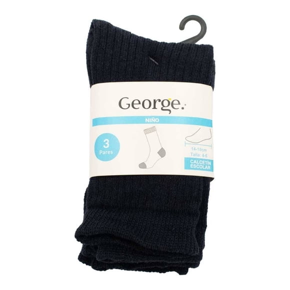 Calcetín Escolar George para Niño Diseño Liso Azul Marino 3 Pares Talla 4/6