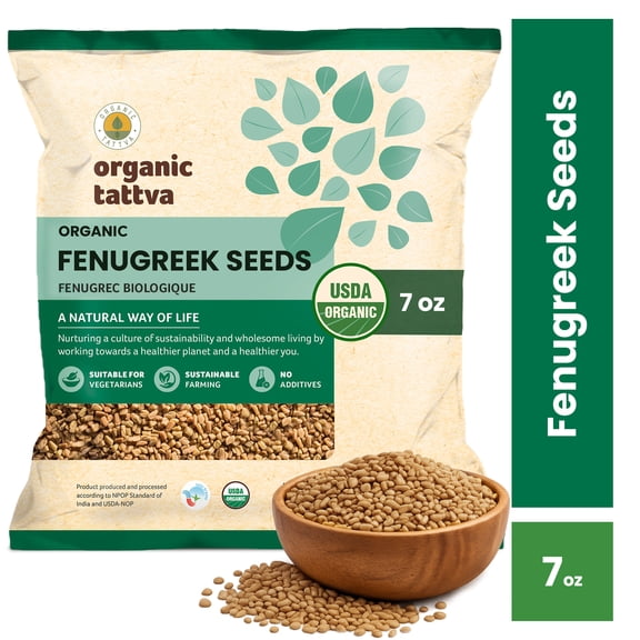 Organic Tattva Fenugreek Seeds (Methi) (7 oz/200 gm), Fresh Dried Spices with Natural Oils, No Additives, USDA Certified