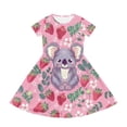 thumbnail image 2 of Uourmeti Koala Kids Short Sleeve Dress Summer Cute Swing Dresses Strawberries Casual Soft Crewneck Knee Length A-Line Dress with Pockets for 11-12 Years Girls, 2 of 5