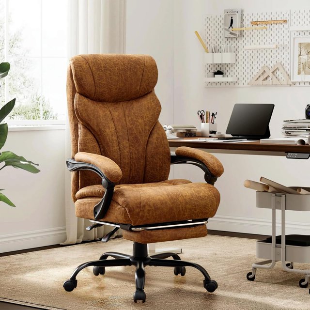 Yeshouse Silla de oficina grande y alta, silla ergonómica ancha para juegos con capacidad de 227 kg (500 lbs), brazos abatibles, silla de ordenador de cuero reclinable de 100 a 118°, altura ajustable
