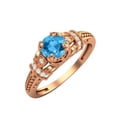 thumbnail image 2 of 5MM Round Shape Swiss Blue Topaz 925 Silver Rose Plated Valentines Day Gifts Blossom Design Ring, 2 of 4