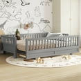 thumbnail image 6 of Twin XL Size Platform Bed with Guardrails, Solid Wood Twin XL Bed Frame, Can Be Converted into a Queen Platform Bed,Gray, 6 of 9