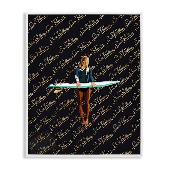 Stupell Industries Contemporary Glam Girl with Surfboard White Framed Giclee Art, 11 x 14, by Amelia Noyes