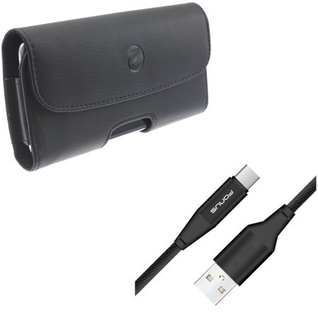 Black Horizontal Leather Case Side Cover w 10ft Long Cotton Braided USB Type-C Cable Sync Wire J2L for Samsung Galaxy Note 9 8 A9 - ZTE Blade Max View