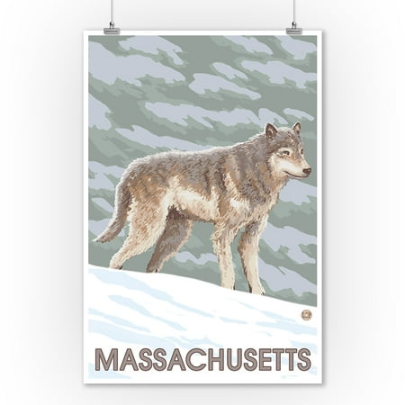 Massachusetts - Wolf Scene - LP Original Poster (9x12 Art Print, Wall Decor Travel