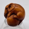 thumbnail image 6 of Carved & Signed Boxwood Circus Elephant Ojime/Netsuke Bead | 23x22x15mm | Brown | 1 Beads, 6 of 12