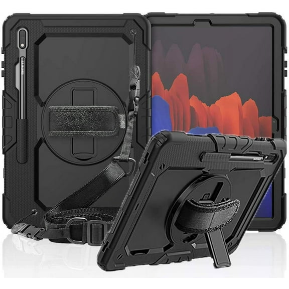 Timoom stock Samsung Tab S8 Plus/ S7 FE Case 12.4'' 2022/2021 with Screen Protector Pencil Holder [360 Rotating Hand Strap] &Stand, Drop-Proof Case for Galaxy Tab S8 Plus/ S7 FE 12.4'', Black