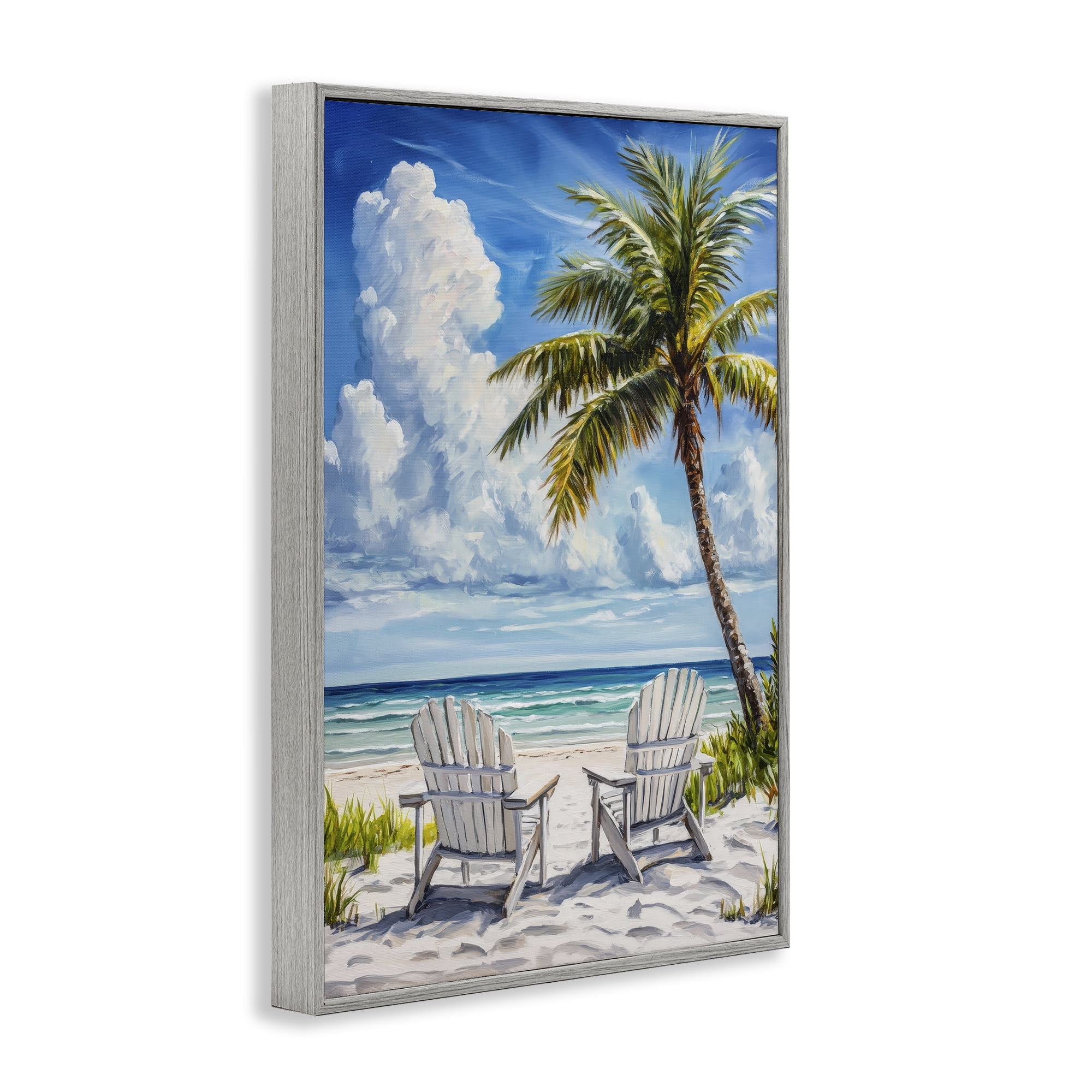 Stupell Industries Clouded Beach with Looming Palm Gray Framed Giclee Art, design by Petal Prints Design