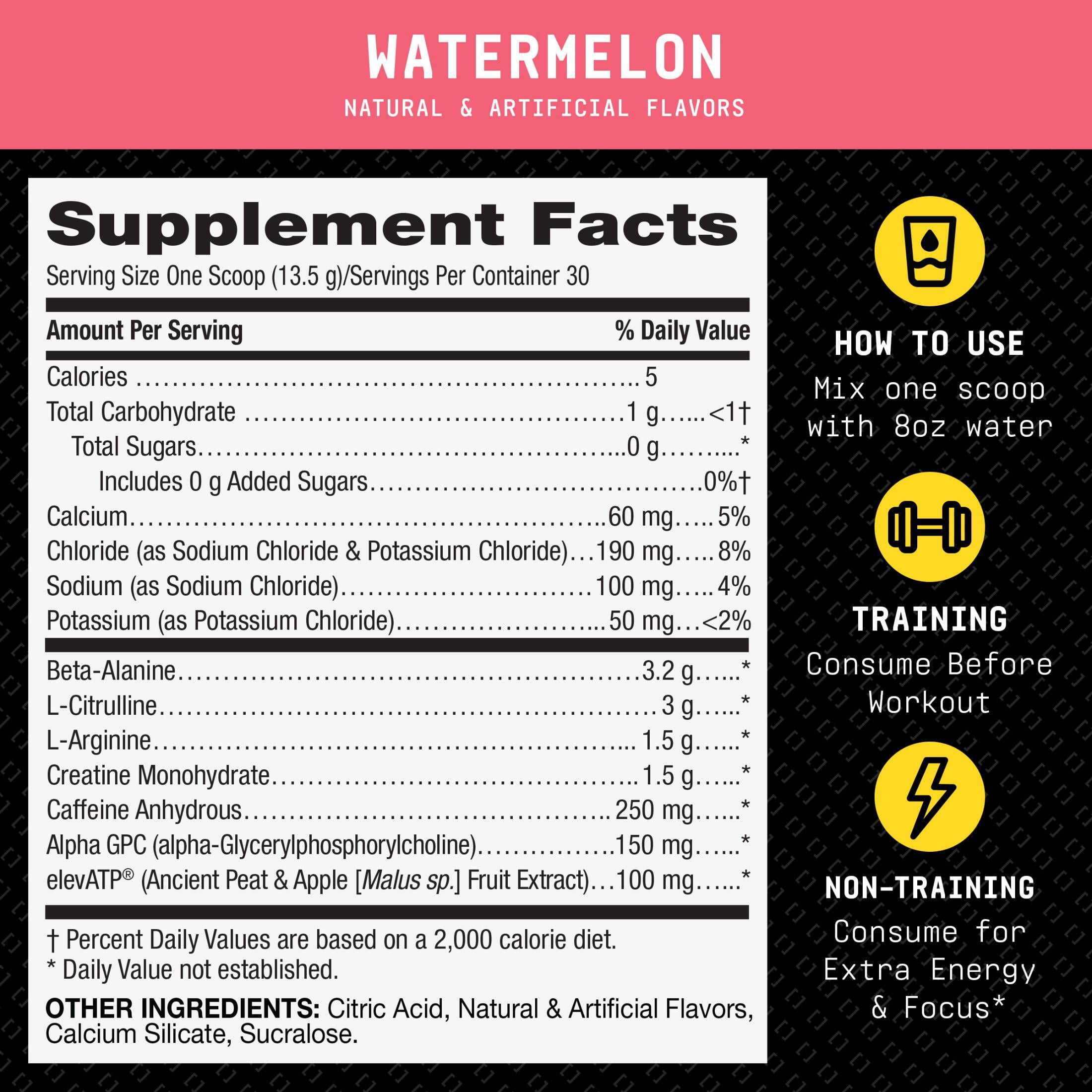 Beyond Raw LIT Origin Pre Workout Powder, Watermelon, for Men & Women, Energy & Pumps, 30 Servings