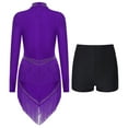 thumbnail image 2 of TiaoBug Women Latin Dance Costume Shiny Rhinestones Tassels Leotard Dress with Shorts Purple M, 2 of 6