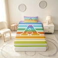 thumbnail image 4 of Manfei Rainbow Stripe Monogram Twin Sheets, Glitter Letter A Bedding, Multicolor White, Polka Dots Reversible 3 Pieces1 Flat Sheet + 1 Fitted Sheet + 1 Pillowcase, 4 of 6
