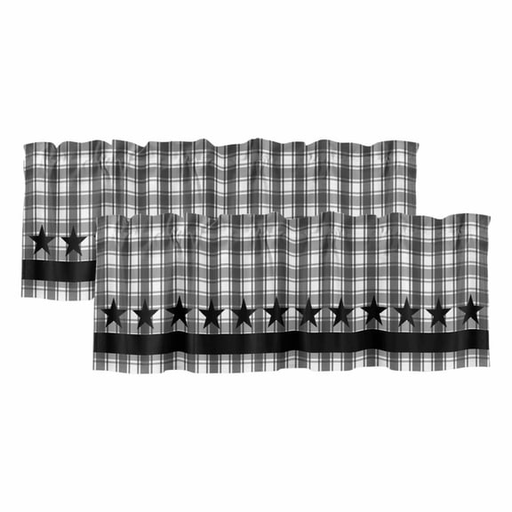 Gray Black Plaid Valances for Windows, Decorative Rod Pocket Window Valance Curtains, Vintage Star Greyish Buffalo Lattice Short Curtain Drapes for Kitchen/Living Room, 2 Panels, 60" W x 18" L