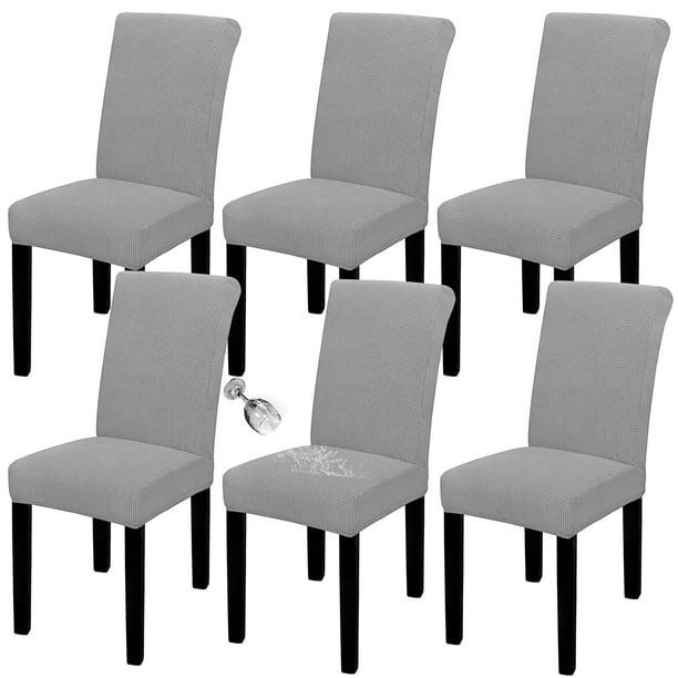 Juego de 6 fundas impermeables para sillas de comedor, tamaño grande, color gris