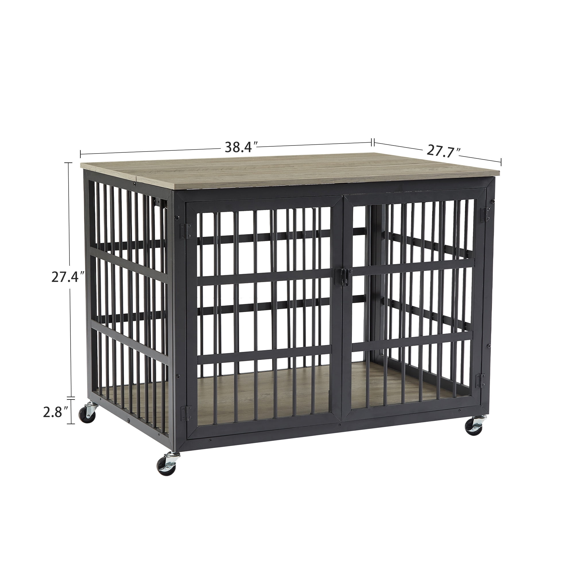 Pefilos 38" Heavy Duty Dog Crate for Small Dogs, Furniture Style Dog House with Wheels, Indoor Dog Cage Wrought Iron Frame Door with Side Openings, Gray Pefilos 38" Heavy Duty Dog Crate for Small Dogs, Furniture Style Dog House with Wheels, Indoor Dog Cage Wrought Iron Frame Door with Side Openings, Gray