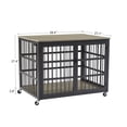 thumbnail image 4 of Pefilos 38" Heavy Duty Dog Crate for Small Dogs, Furniture Style Dog House with Wheels, Indoor Dog Cage Wrought Iron Frame Door with Side Openings, Gray, 4 of 10