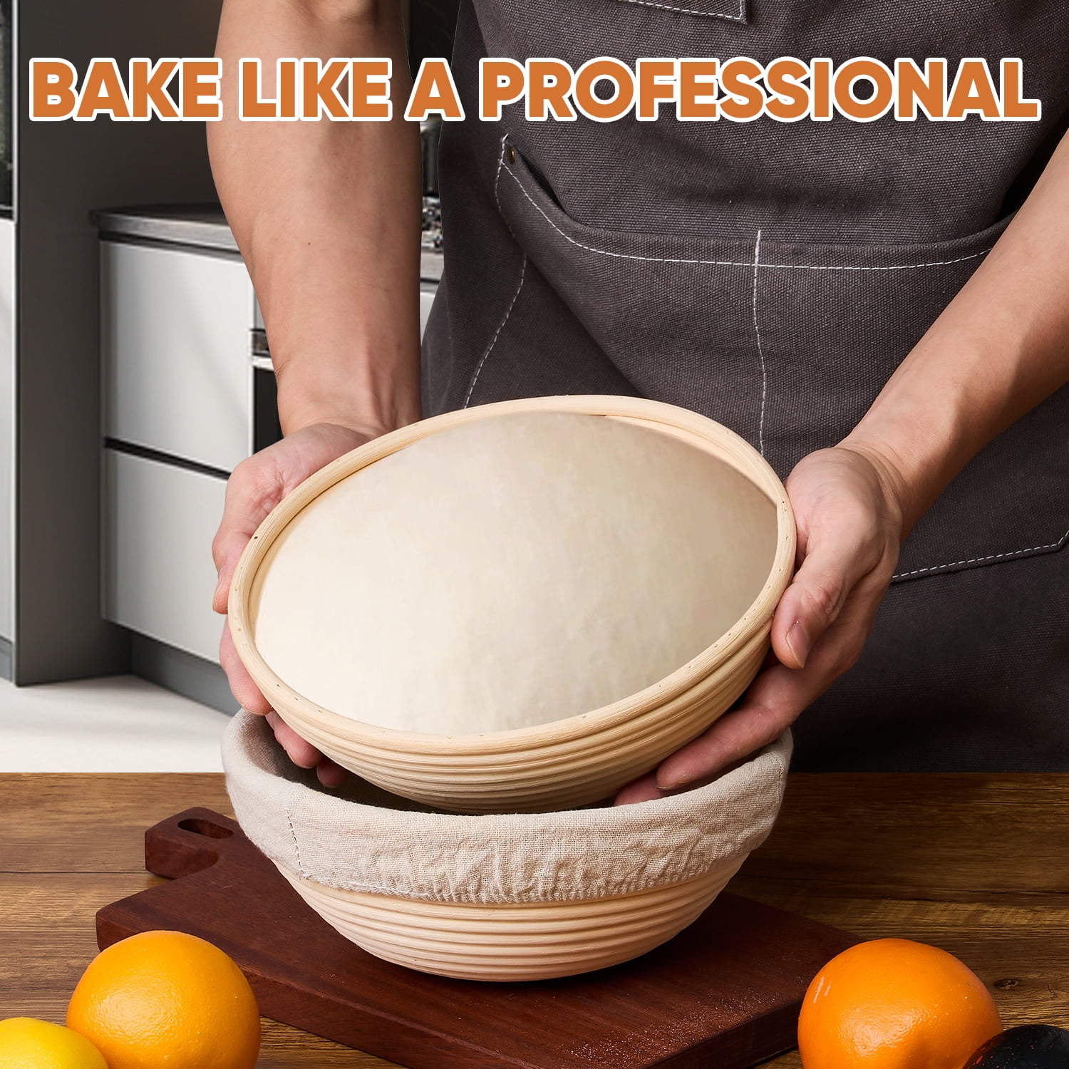 Walchoice Sourdough Bread Proofing Basket Set of 2, 9 Inch Round Dough Proofing Bowls, Sourdough Bread Baking Supplies for Bakers, Handmade Rattan Baskets with Liners