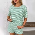 thumbnail image 2 of Yuzhih Women's Two Piece Pajama Set Striped Print Crew Neck Short Sleeve Tee with Stretchy Shorts Set Trendy Sleepwear, 2 of 5