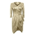 thumbnail image 4 of Lovskoo Wedding Guest Dresses for Women Evening Gown Trendy Casual V-Neck Solid Slim Sequin Dress Long Sleeved Cocktail Dresses 2023 Gold, 4 of 7