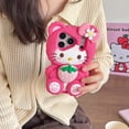 thumbnail image 5 of Cute 3D Pink Strawberry Hello Kitty Phone Case, Cartoon Silicone Protective Cover for iPhone 17 Pro Max 16 Plus 13 14 15 Plus 16 Pro Max, Kawaii Flower Bow Design for Women Girls, 5 of 10