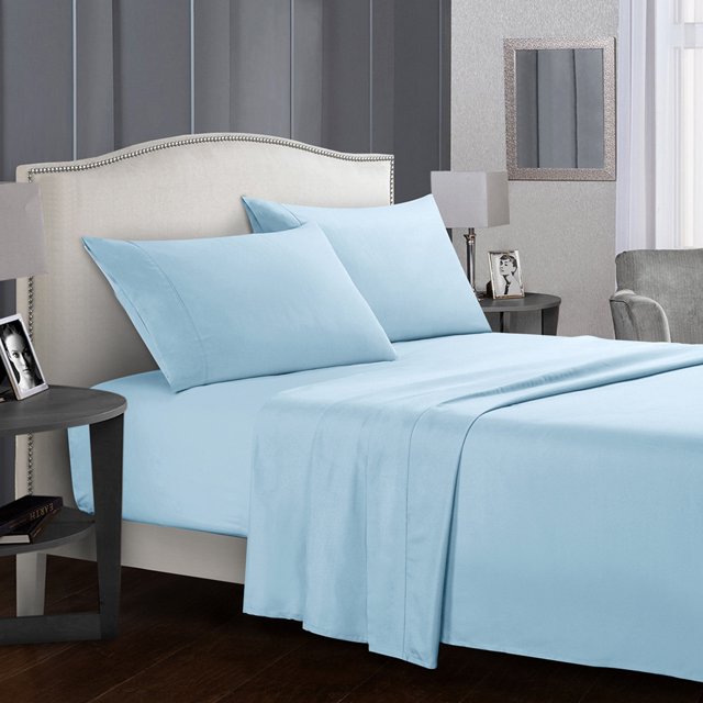 Topcobe Solid Color Bed Sheet Set for Adults Teens, Queen Size Light Blue