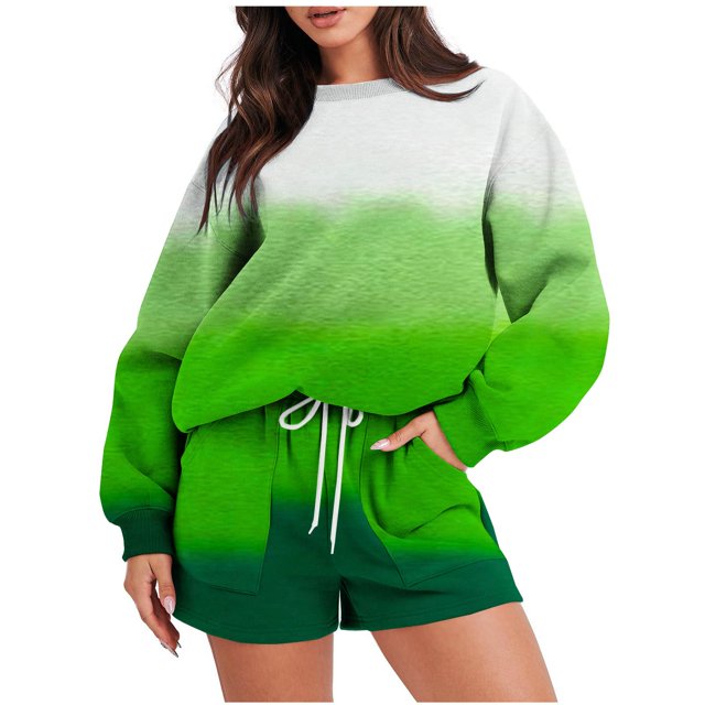 Bowake Womens 2 Piece Outfits Sweatsuits Gradient Oversized Pullover Sweatshirts and Shorts Lounge Sets Tracksuit