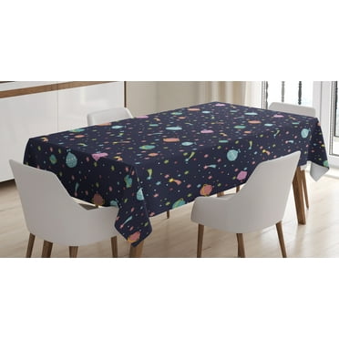 Ambesonne Space Tablecloth Rectangular Table Cover, Alien Planets Asteroid, 60"x90", Multicolor