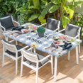 thumbnail image 2 of Spring Pig Table Cloths for 3 Foot Rectangle Tables, Butterfly Botanical Floral Blue Plaid Patio Waterproof Elastic Fitted Tablecloths, Washable Rectangular Table Cover for Camping, 2 of 8