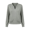 thumbnail image 3 of Jewelreauty Womens Light Jackets with Thumb Holes Pockets Long Sleeve Full-zip Bomber Coat Collarless Outwear (XL, Gray), 3 of 7