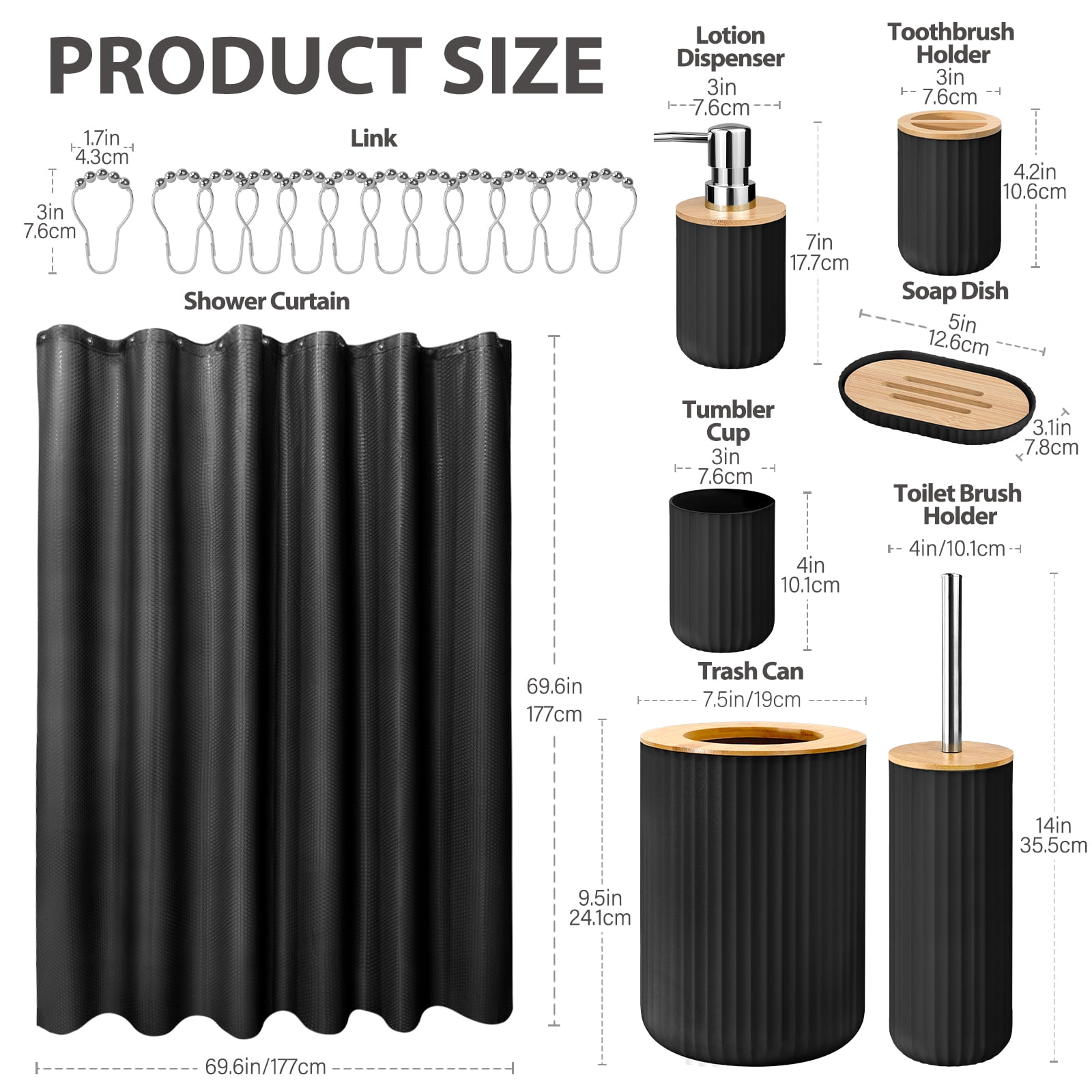 Livhil 19 Pcs Black Bathroom Accessories Sets with Shower Curtain,  Specially Designed for Small Spaces