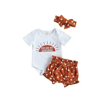 jaweiw 3PCS Newborn Baby Girl Summer Outfit Short Sleeve You are My Sunshine Bodysuit Romper Shorts Bloomers Headband Set