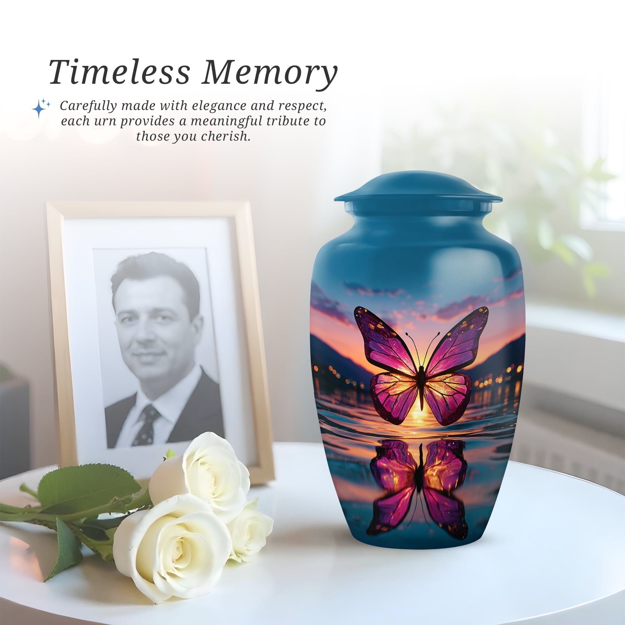 Butterfly Purple Urns For Human Ashes Mother - Large Blue Urns For Human Ashes Adult Male - Memorial Cremation Urns For Man And Woman - Funeral Urn For Grandfather, 10 Inch
