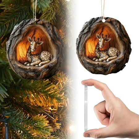 ERTZAE Animal Christmas Ornament 2D Acrylic Tree Decor Hanging Holiday Accent Nature-Themed Christmas Decor Handcrafted Animal Ornament Seasonal Tree Decoration Animal Pattern Holiday Prop A 4Pc