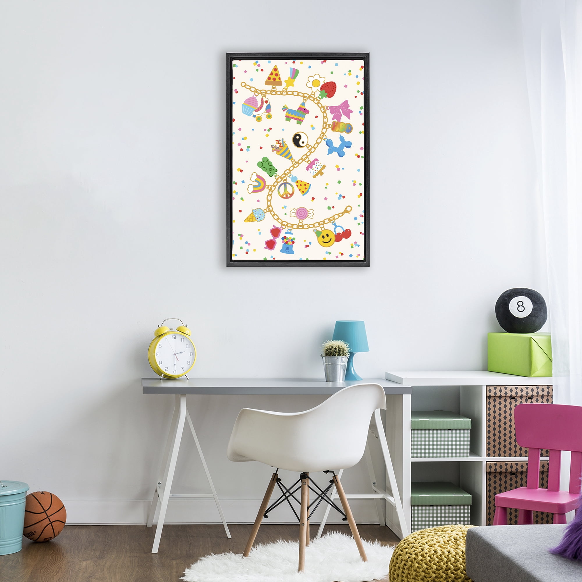 Stupell Industries Playful Party Charm Bracelet Black Framed Floater Canvas Wall Art, design by Nadia Hassan