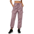 thumbnail image 2 of Bloomae Womens Parachute Cargo Pants with Multi-Pockets Quick Dry Hiking Pants Lightweight Drawstring Elastic High Waist Baggy Joggers, 2 of 7