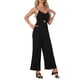 thumbnail image 2 of Mono de verano INSPIRE CHIC para mujer, tirantes de espagueti, corte abierto, pantalón ancho, color negro, 2 of 6
