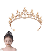 Yoyauz Ladies Girls Gold Crown Pearl Crystal Princess Crown Crystal Queen Crown Wedding, Bridal Hair Ornament Birthday Ball, Beauty Pageant Party, Rite of Passage, Photo Props