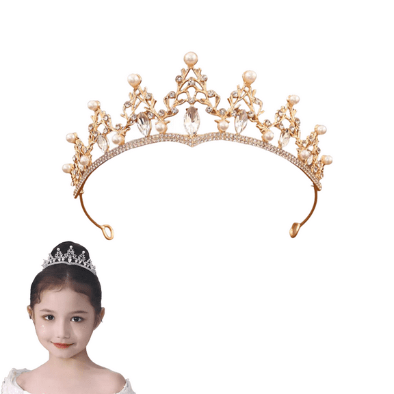 Yoyauz Ladies Girls Gold Crown Pearl Crystal Princess Crown Crystal Queen Crown Wedding, Bridal Hair Ornament Birthday Ball, Beauty Pageant Party, Rite of Passage, Photo Props