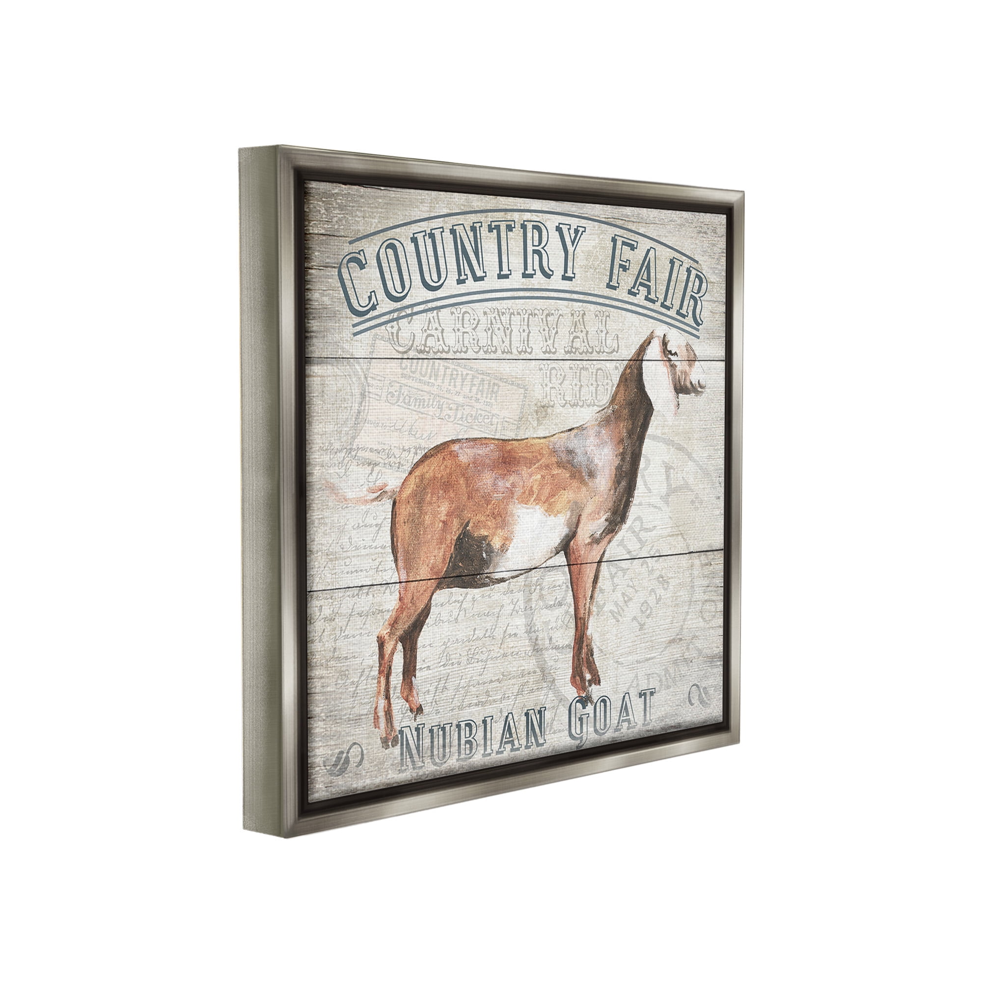 Stupell Industries Country Fair Goat Animals & Insects Painting Gray Floater Framed Canvas Art Print Wall Art, 18 x 18