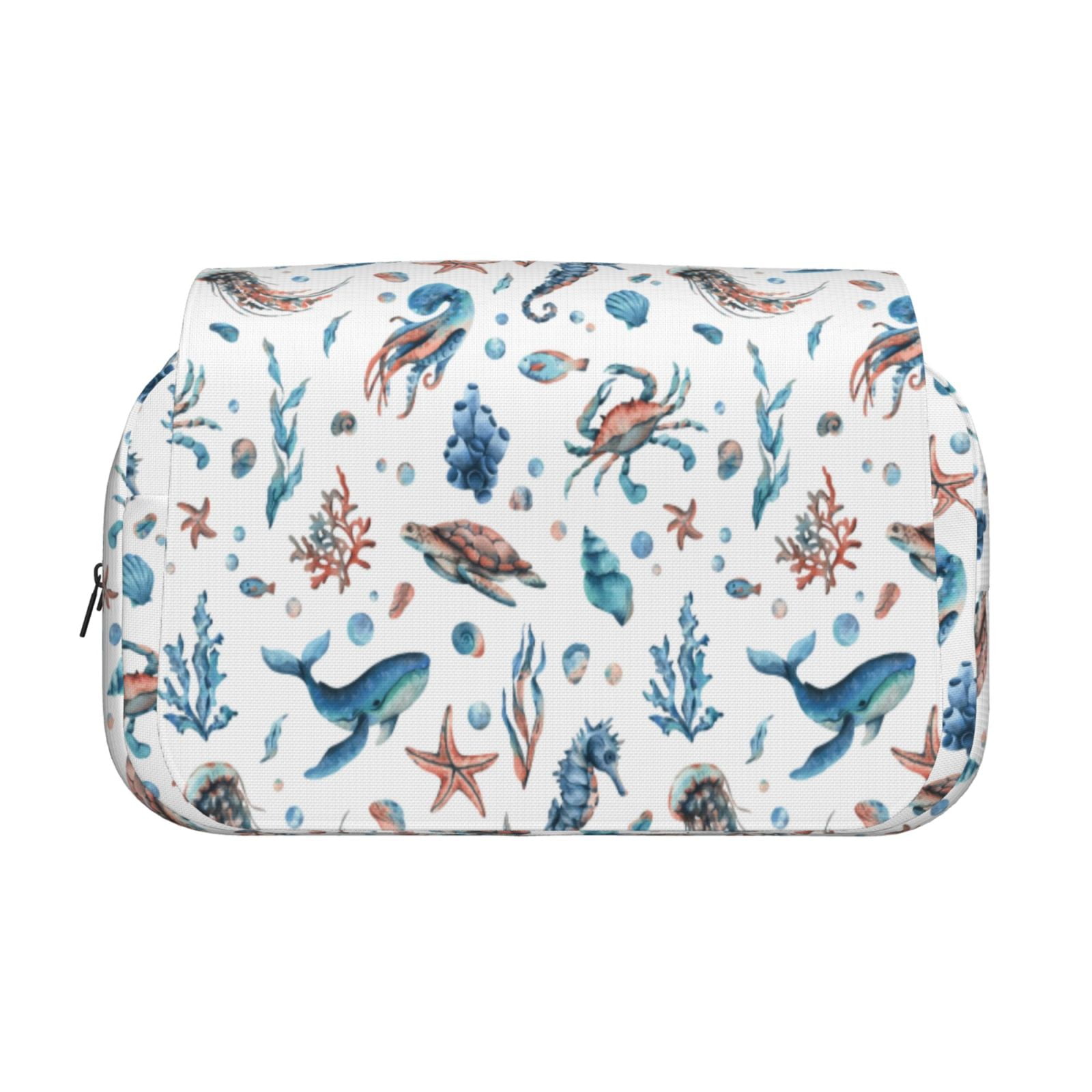 Rateoe Undersea Animals Pattern Double Clamshell Pen Case, Storage Organizer with Two Zipper Compartments– Holds Up to 50 Pencils & Pens