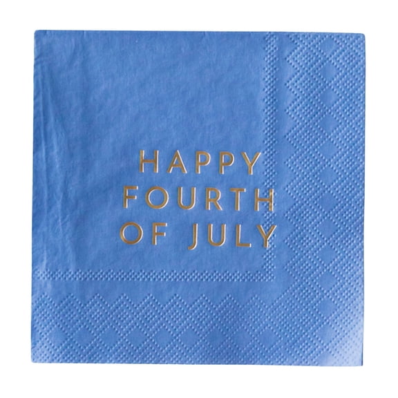 Bonjour Fête Happy 4th Cocktail Paper Napkins, Disposable Party Supplies, 20 Count, Small, Beverage Size, 4th of July
